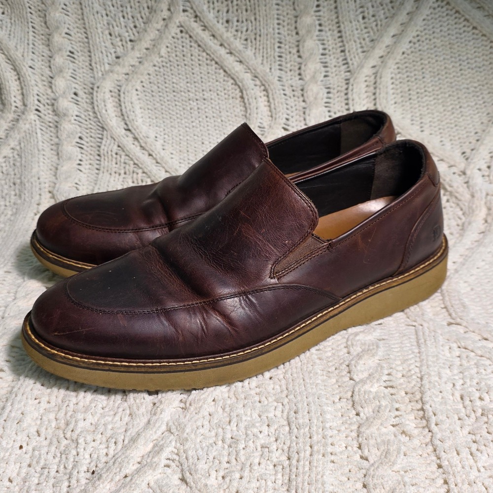 Dunham Clyde Slip On Loafer‎ Brown Leather CI2309 Moc Toe Mens 12 D Good